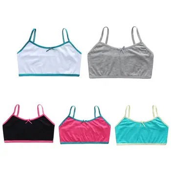 

Puberty Girl Cotton Underwear Bra Contrast Color Splicing Bowknot Bralette 8-16T