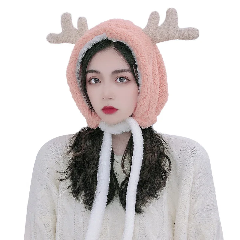 

Korean Cute Hat Women's Autumn Winter Fashion Versatile Moose Ear Plush Hat Sweet Student Cashmere Warm Hat