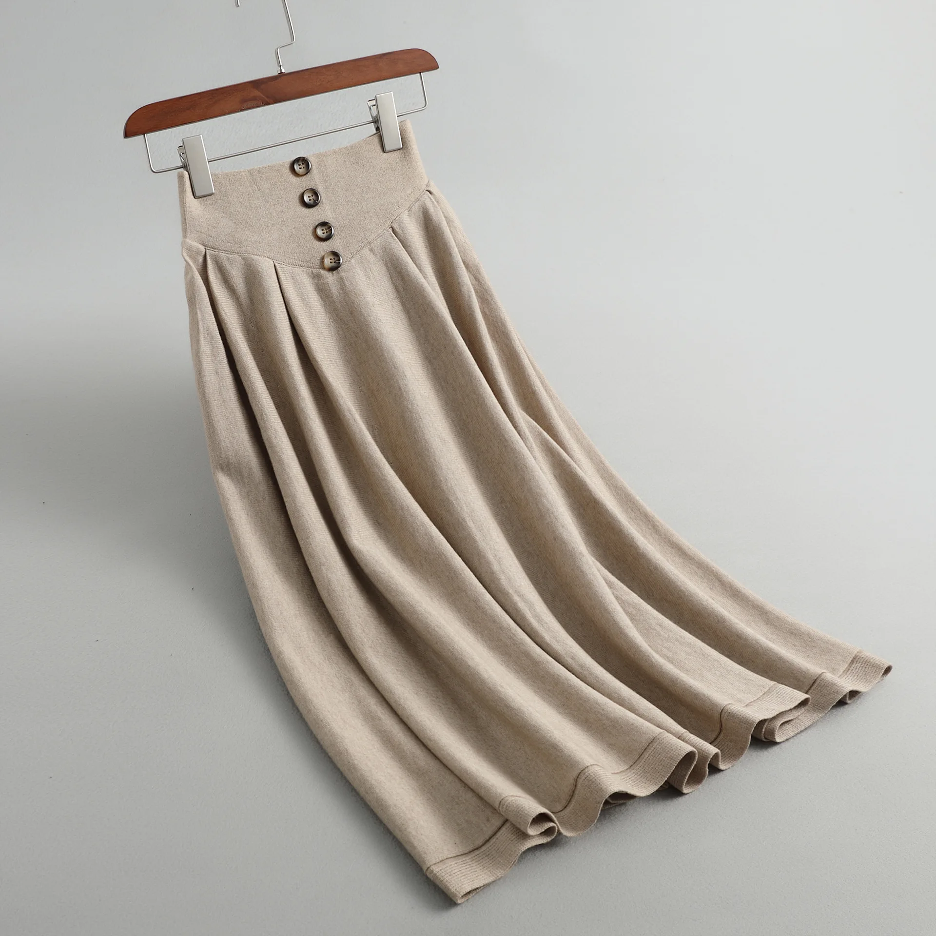Винтажная зимняя женская Плотная юбка-свитер эластичная высокая талия плиссированная миди трикотажная юбка бутон Женские однотонные элегантные юбки Saia