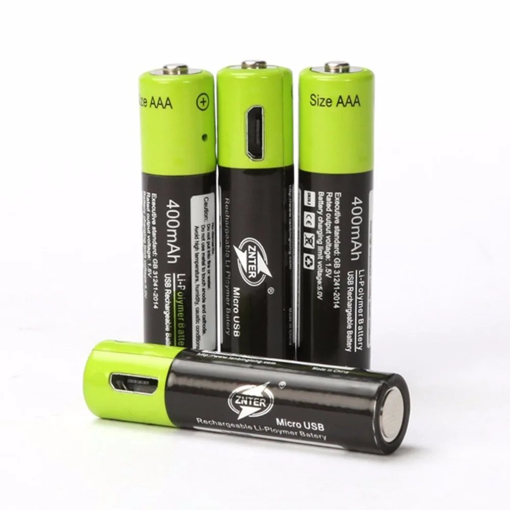 

ZNTER 4pcs AAA 1.5V 400mAh USB Rechargeable Lithium Polymer Battery Universal Ultra-Efficient For RC Camera Drone