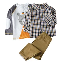 Пуловер с рисунком; одежда для малышей; одежда в клетку с длинными рукавами и отложным воротником для маленьких мальчиков; однотонные брюки; одежда для маленьких мальчиков; Roupa Menino