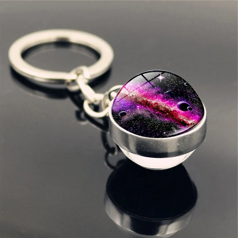 Solar System Planet Keyring Galaxy Nebula Space Keychain Moon Earth Sun Mars Art Picture Double Side Glass Ball Key Chain (10)