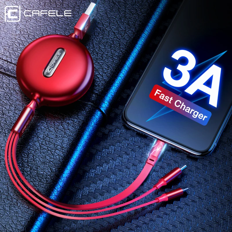 Зарядный кабель Cafele 3 в 1 USB Type C Micro c для iPhone 120 см А быстрой зарядки|Кабели