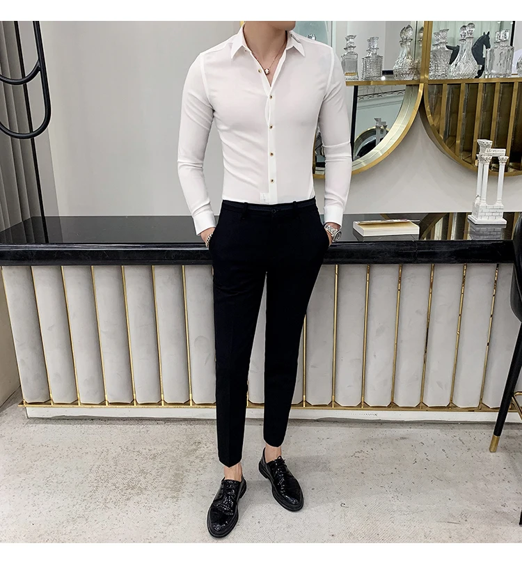 Брендовые повседневные мужские рубашки с длинным рукавом, приталенная рубашка, высокое качество, полосатая Деловая одежда, рубашки, уличная одежда, Camisa Social Masculina