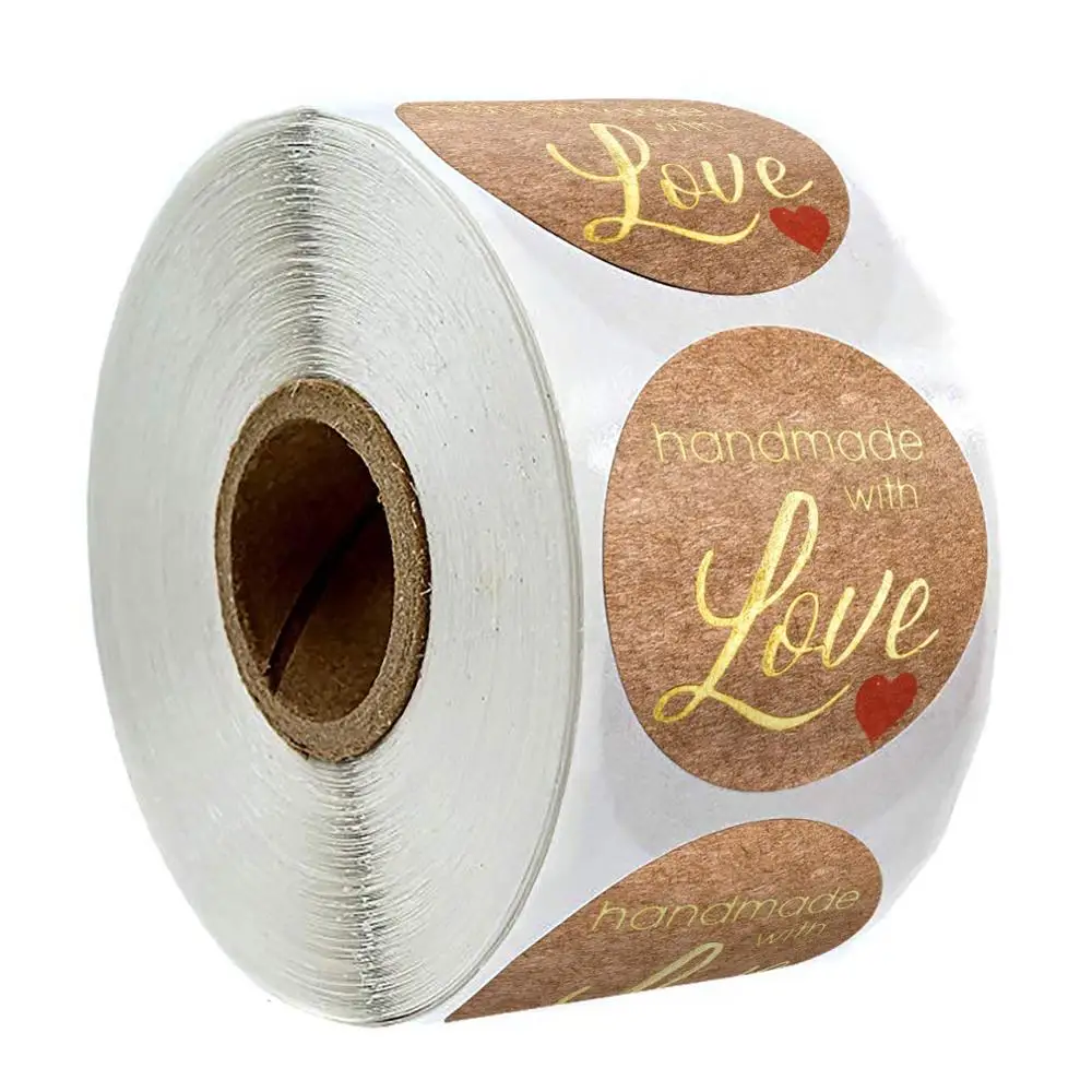 Золотистые самоклеящиеся Стикеры ручной работы с надписью Handmade with Love 1 дюйм/25