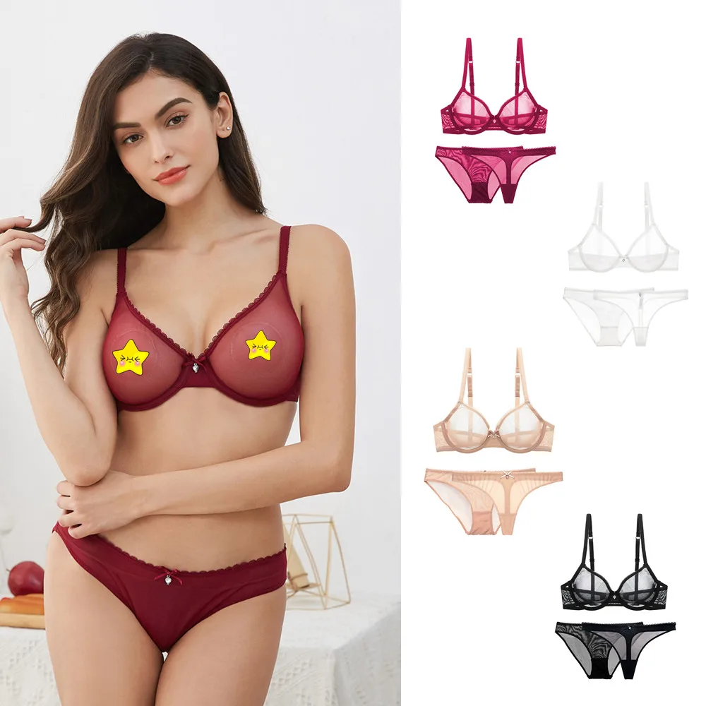 

Women Sexy See Through Bra Set Ladies Lingerie and Thong and panties Set 3Pcs/Lot