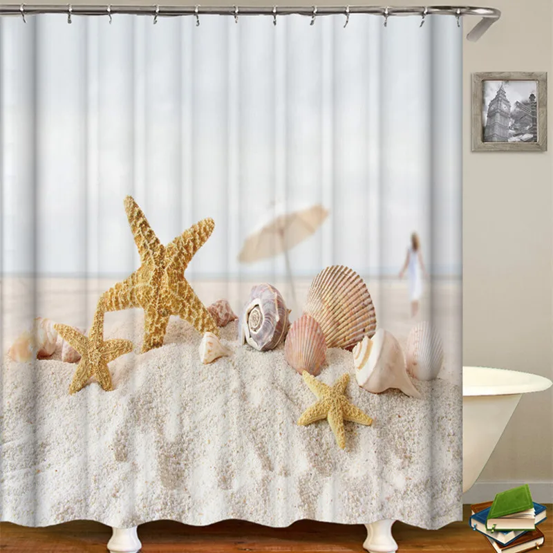 

Seaside Shell series printed 100% polyester shower curtain for bathroom decoration