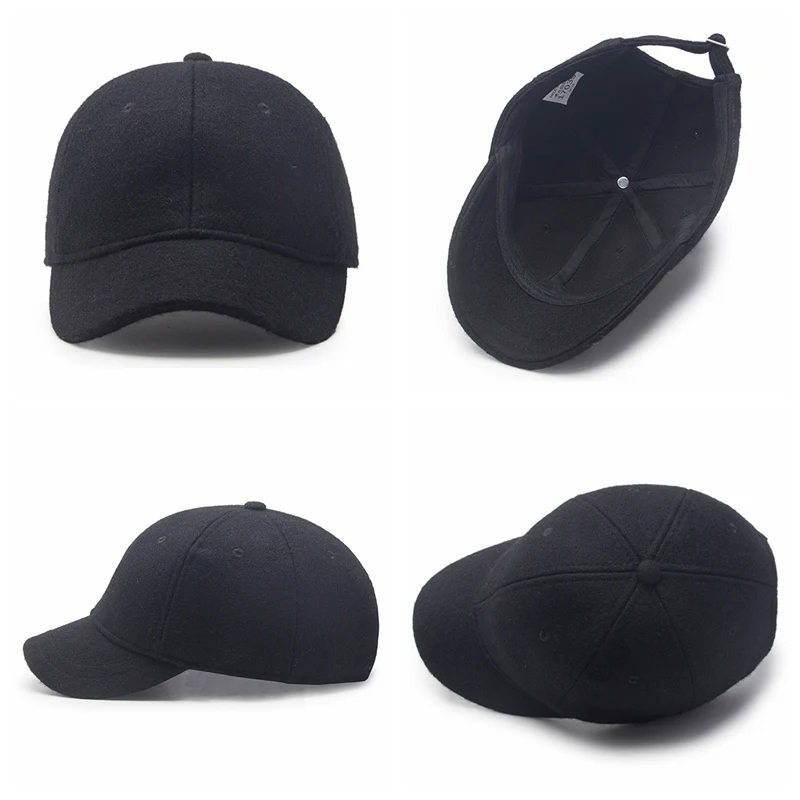 Fashion Adjustable Wool Blend Hat For Winter Outdoor Sports Warm Baseball Cap Adult Peaked Cap Hip Hop Hat