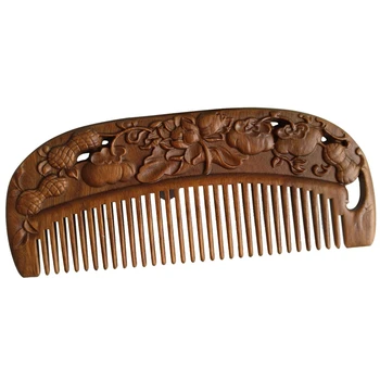 

Natural Green Sandalwood Whole Wood Carving Combless Comb Hair Massage Anti - Static Mushu Comb Gift