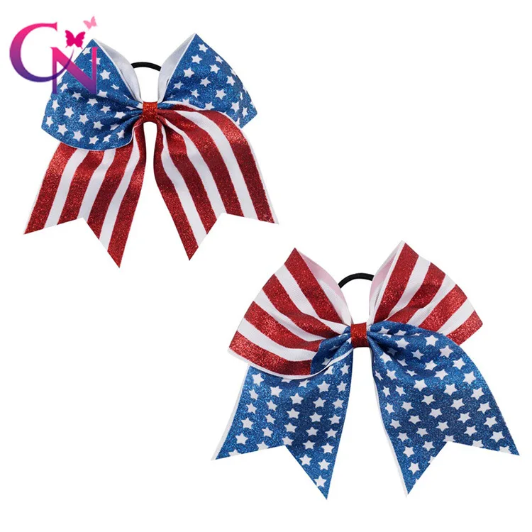 

Hot Sales Hot Selling America Independence Day Children Bowknot Hair Ring America And Stripes Onion Powder Ribbed Band Rubber Ba