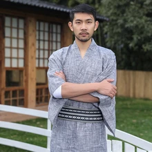 

Traditional Japanese KIMONO Fashion YUKATA Summer Men Long Robes With Belt 95% Cotton Pajamas Set Male Sleepwear Bathrobe