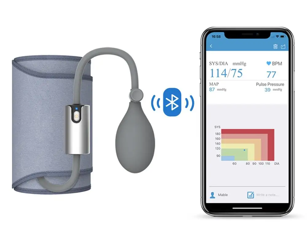 

Portable Bluetooth Sphygmomanometer Upper Arm Blood Pressure Monitor Large Cuff Multi Users with APP FDA Approved Viatom AirBP