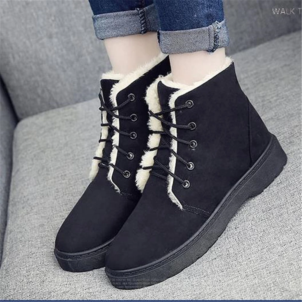 

2018 winter waterproof anti-skiing boots female fur one student short tube boots warm thick low-cut cotton shoes