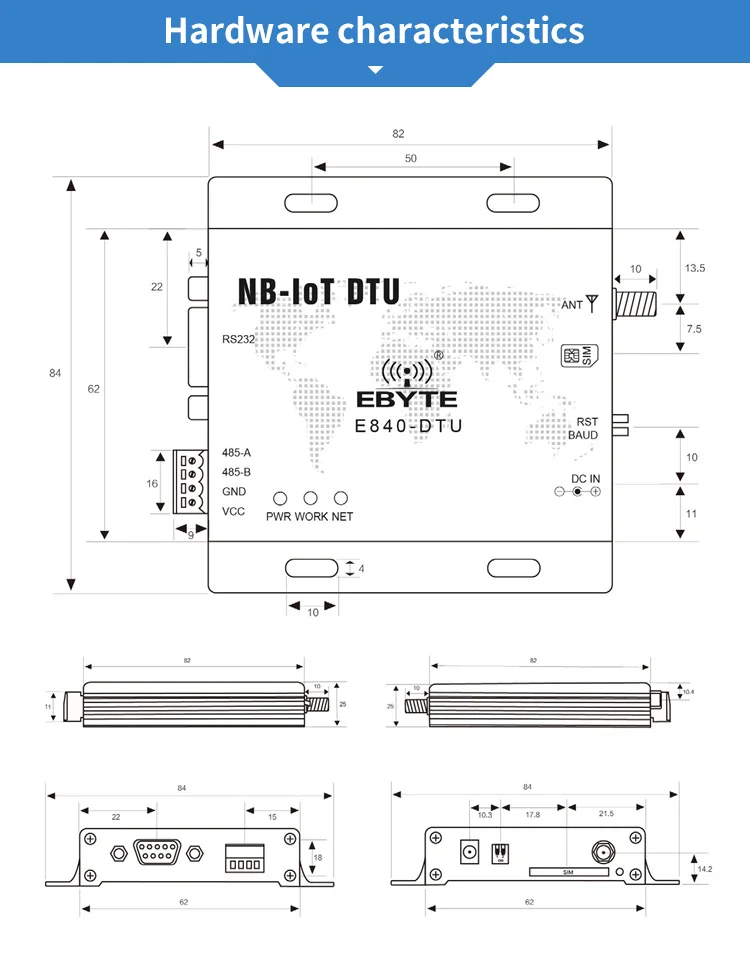E840-DTU(NB-03) RS232 RS485 NB-IoT беспроводной модем приемопередатчик B5 частота 23dBm IoT модуль передачи данных