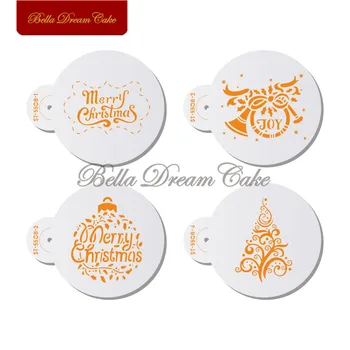 

4pcs/set Tree Bell Christmas Design Cookies Stencil Coffee Stencils Template Cake Decorating Tools Biscuits Cake Mold Bakeware