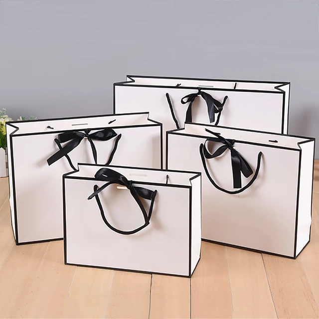 Sacchetto regalo in carta bianca con cornice nera per abbigliamento  promozionale borsa Tote portatile confezione regalo