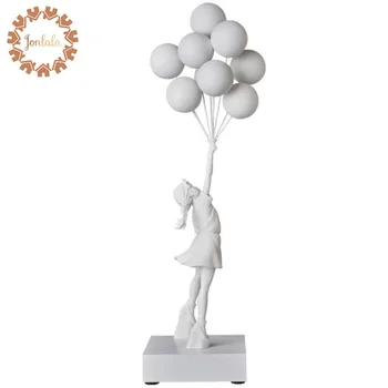 

Luxurious Balloon Girl Statues Banksy Flying Balloons Girl Art Sculpture Resin Craft Home Decoration Christmas Gift 57cm People