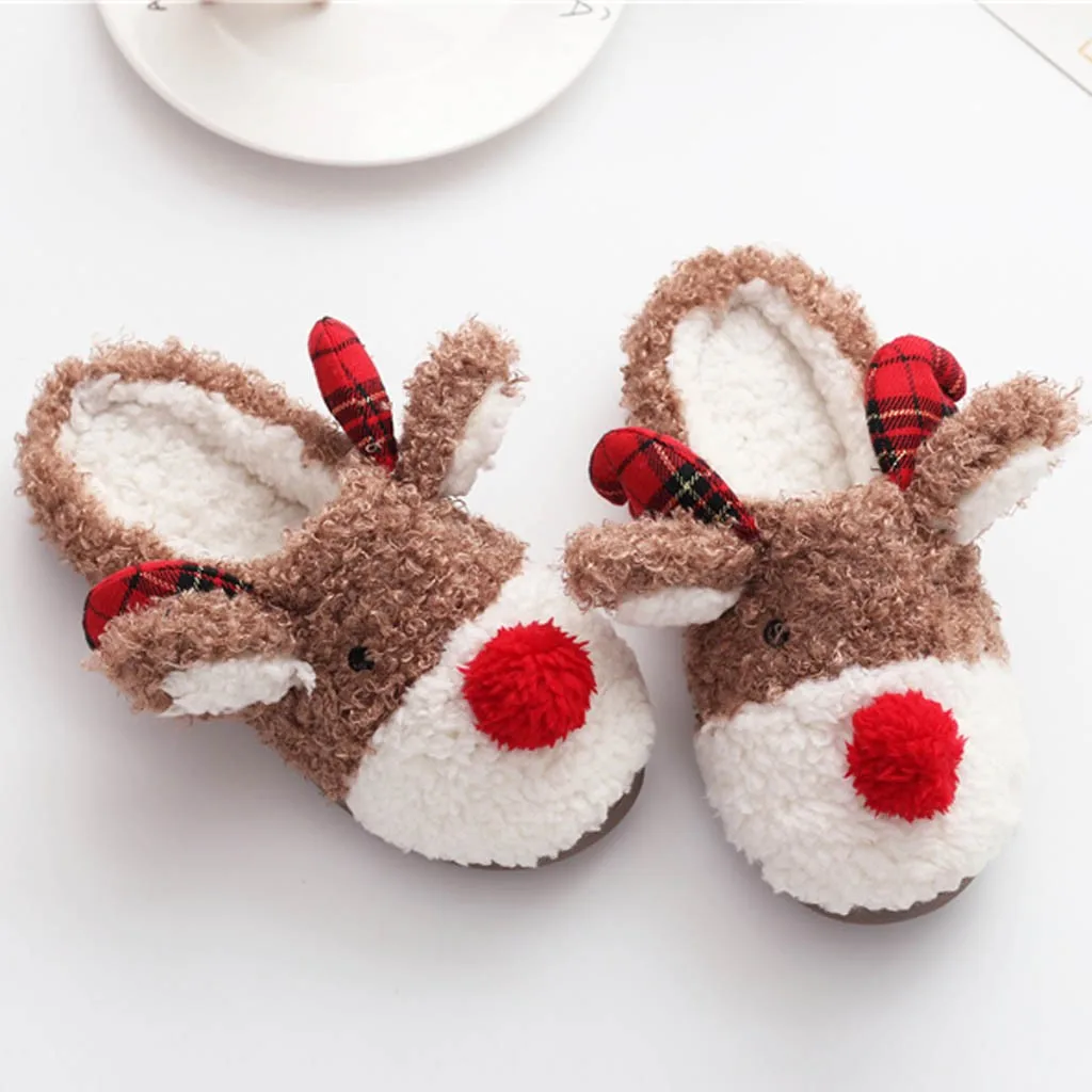 Christmas Slippers Warm Indoor Home Shoe Cute Soft Plush Ball Women Interior Cotton Winter Fur Slippers Plus Size House Slippers