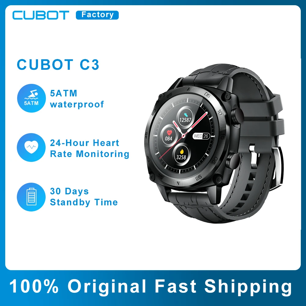 Photo Product Cubot C3 Smart Watch Men Sports Clock Heart Rate Monitor Fitness Tracker 5ATM Waterproof Smartwatch for Android iOS Phone
