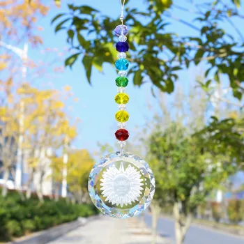 

H&D Crystal Sun Charm Crystal Suncatcher for Window Decoration or Car Charms for Rear View Mirror (Rondelle Beads Style)