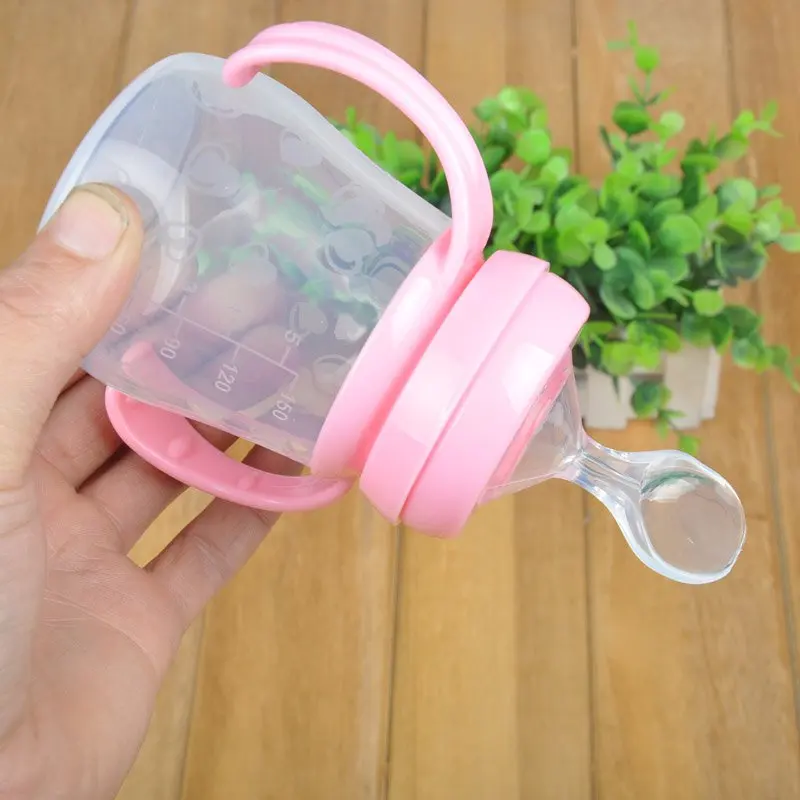 Newborn Baby Squeezing Feeding Bottle Silicone Training Rice Spoon Infant Cereal Food Supplement Feeder Tableware Tools