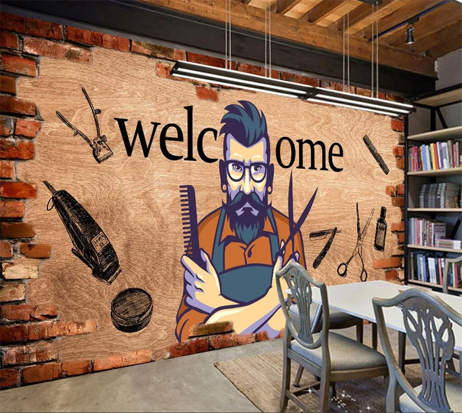 Custom Barber Shop Mural Wallpaper 3D Men's Hair Design Man Salon  Background Wall Paper Industrial Decor Papel De Parede 3D|Wallpapers| -  AliExpress