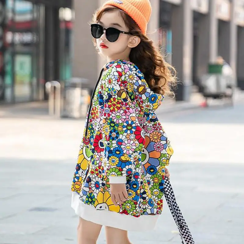 

2020 Girl's Spring Sweatshirts Baby Kids Toddler Girl Clothes Long Sleeves Tops Cute Floral Printed Cotton Hoodies 10 12 14 Year