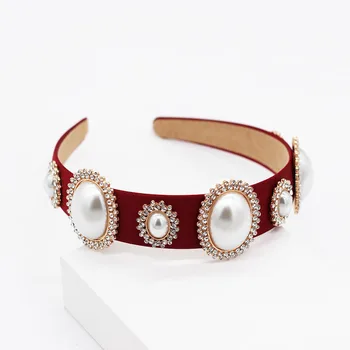 

Wide Baroque Headband Big Pearl Queen Crown Women Wedding Crystal Rhinestone Hairband Tiara Bridal Hair Accessories Hair Hoop