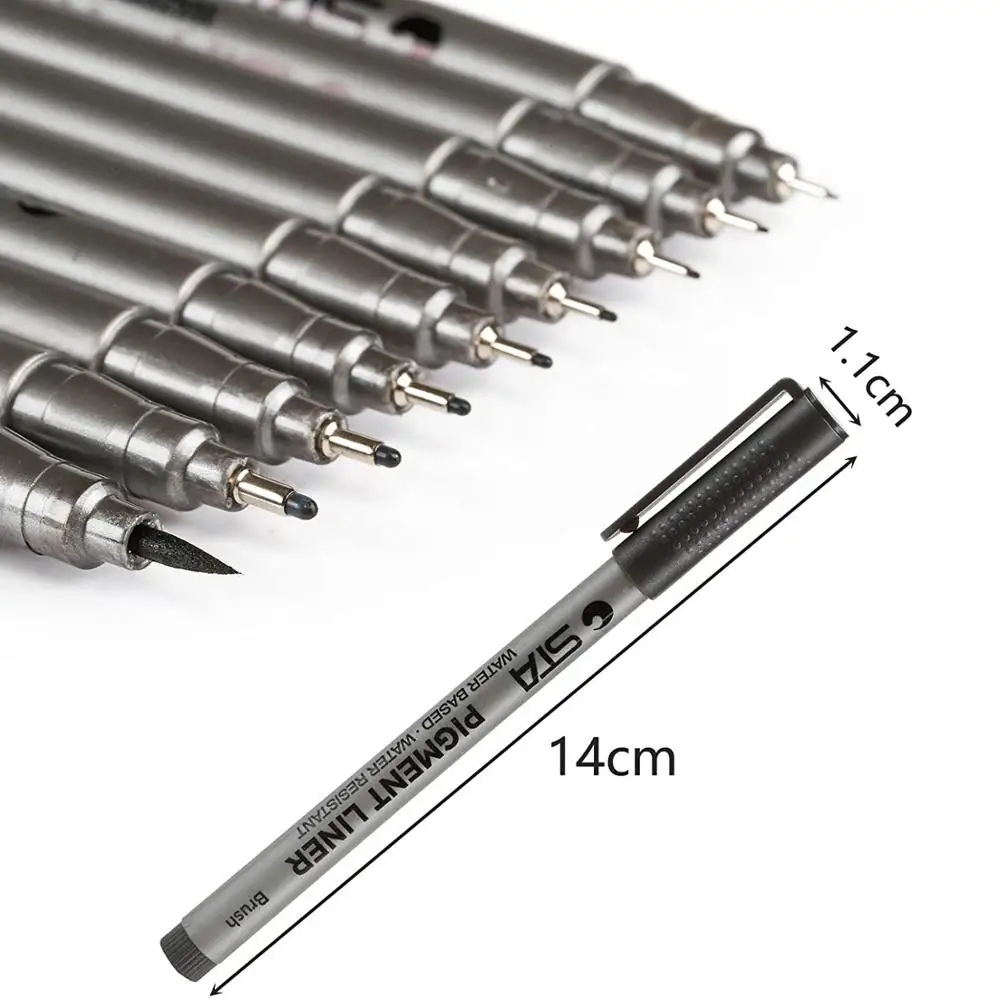1pcs Fine Point Black Pigment Liner Brush Pen Waterproof Archival Ink Micro Art Marker pens for Drawing Paint Sketch design F986 6