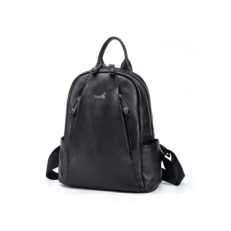 BISON DENIM, рюкзак из натуральной кожи, большой рюкзак для iPad, рюкзаки для подростков, женский рюкзак для путешествий, досуг, сумки через плечо, B1904 - Цвет: black