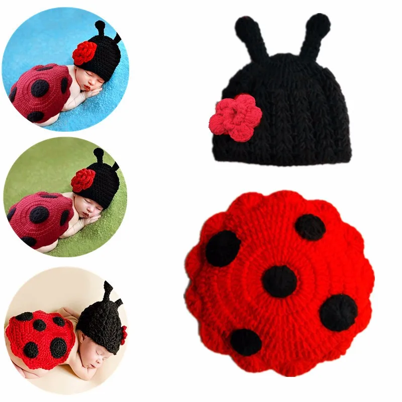 2 unids/set accesorios de fotografía recién nacido traje de invierno sombrero Mono para bebé de insectos, de punto de ganchillo traje de ropa infantil ropa