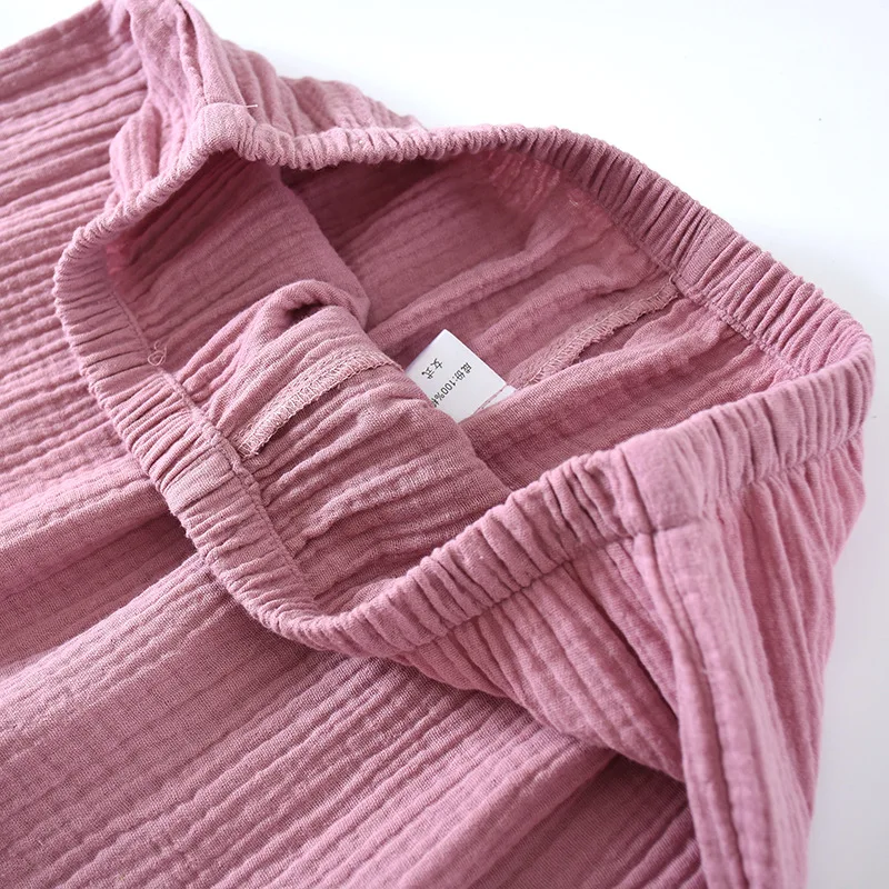 New spring and autumn pure cotton crepe cloth couple soft and breathable men long-sleeve simple home service women two piece set