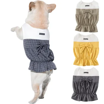

Summer Dog Clothes French Bulldog Sweatshirt Dress Small Medium Large Dogs Plaid Lantern Bow Hoody Skirt For Fat Dogs Apperal FB