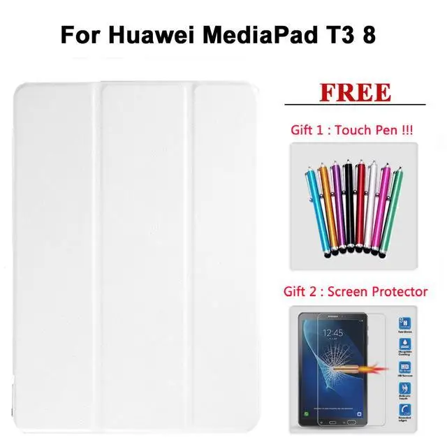 Защита экрана стекло+ чехол для huawei MediaPad T3 7 8 10/T5 10 кожаный Умный Магнитный чехол для Медиа Pad T5/T3 7 8 10. 1 - Цвет: T3 8 bai