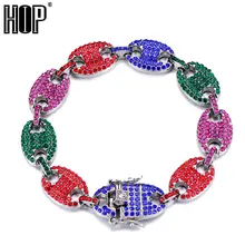 Хип-хоп, многоцветная, ширина, со стразами, 13 мм, 20 см, золото, серебро, кофейные зерна, звеньевая цепь, браслеты, цепь для Мужчин, Ювелирные изделия