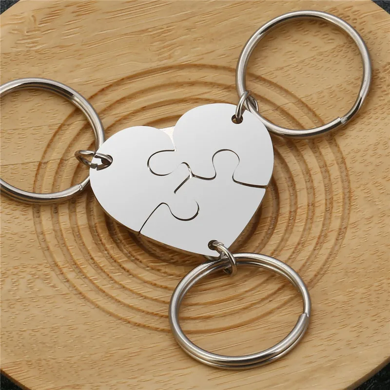

Jovivi New Arrival 3pcs / 4pcs Stainless Steel Puzzle Heart Shape Key Chain Key Ring family friendship keychain Birthday Gift