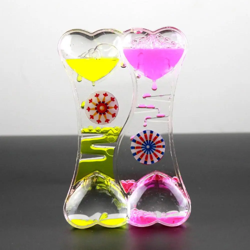 Acrylic Double stress reliever Toys Heart Liquid Motion Drip Oil Hourglass Timer Clock Kids Toy Gift Home Decoration Crafts 2