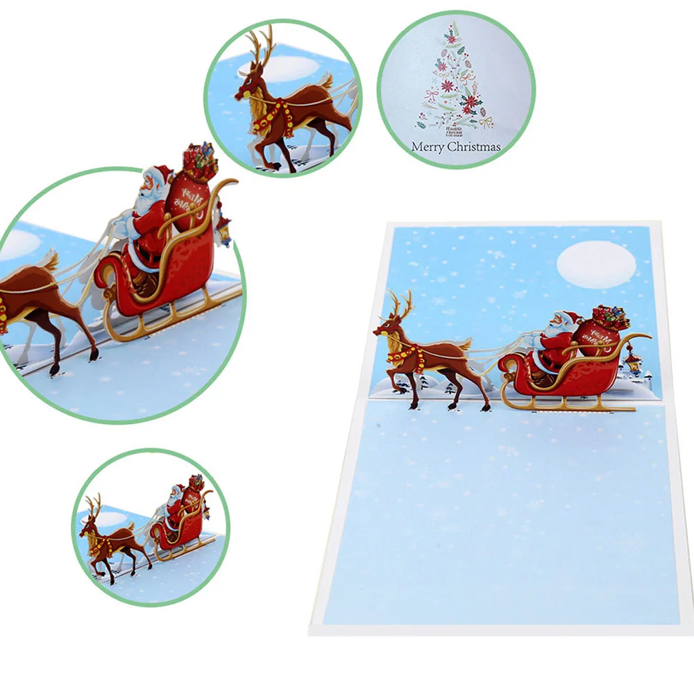  3x Santa Claus Deer DIY New Year Invitations Greeting 3D Card Gift Christmas Birthday Wedding decor - 4000303303853