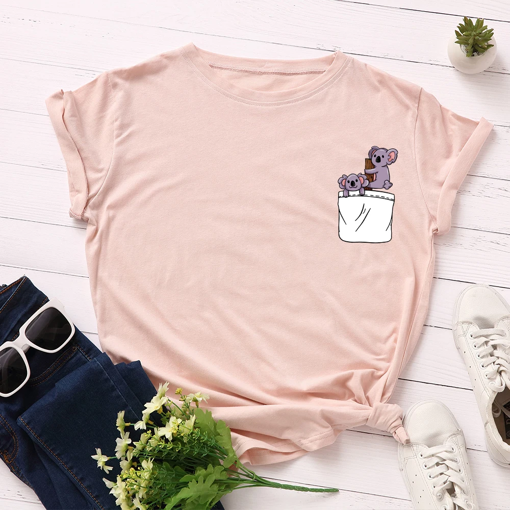 JFUNCY Plus Size S-5XL Women T-shirts Female Short Sleeve Tee Tops Pocket Print Woman Casual Tshirt 2020 Summer Cotton T Shirt