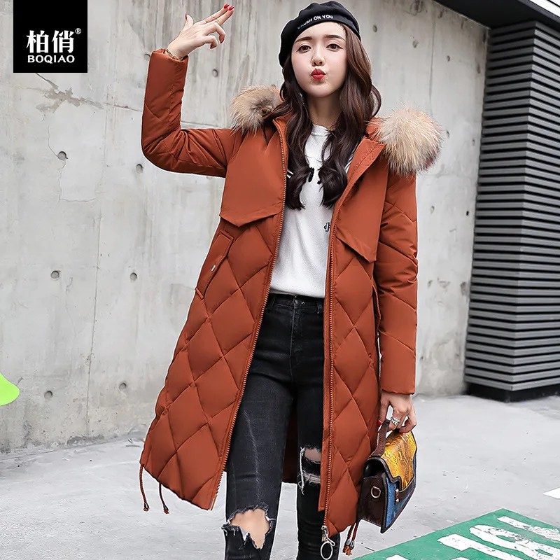 

Winter New Style Cotton-padded Jacket Women's Mid-length Thickening Large Fur Collar Waist Hugging Cotton Coat WOMEN'S Cotton-pa