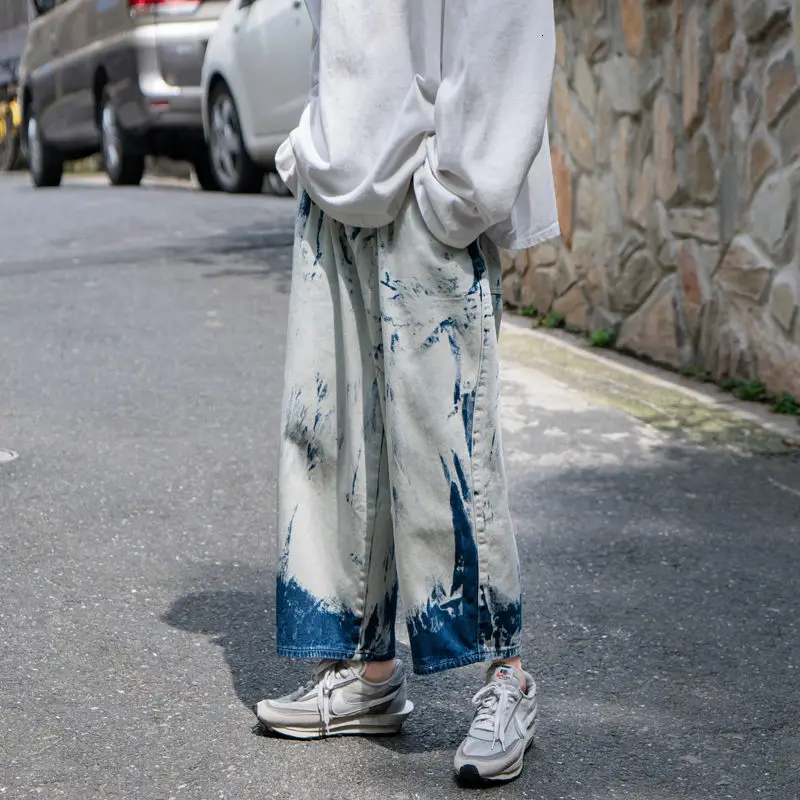 

Tie-dye Jeans Men's Fashion Retro Casual Ripped Straight Jeans Men Streetwear Loose Hip-hop Hole Denim Trousers Mens M-2XL