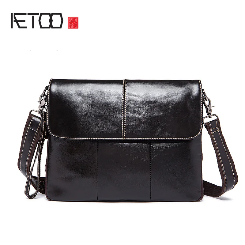 

BJYL GeOil wax skin business first layer of leather men shoulder bag leather Messenger bag