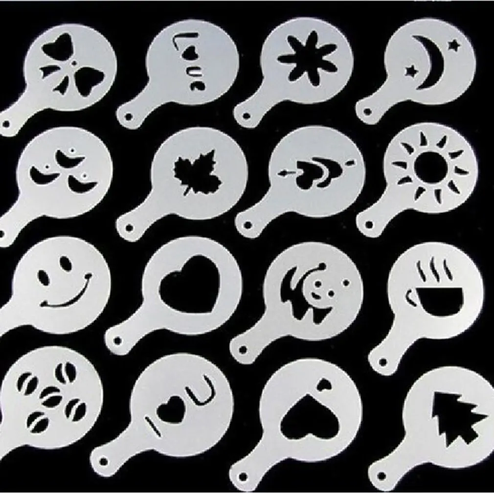 

Plastic Lahua mold thickening Floral coffee printing model Coffee milk foam spray 16 template/ set