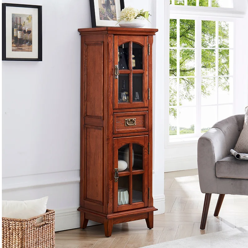 All Solid Wood Wine Cabinet Bathroom Cabinet Side Simple American Style Bathroom Floor Narrow Side Storage