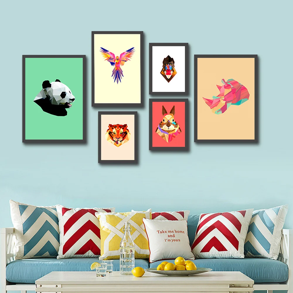 Nordic Geometric Animal Canvas Decorative Painting Rabbit Fish Lion Orangutan Eagle Home Decor Wall Art | Дом и сад
