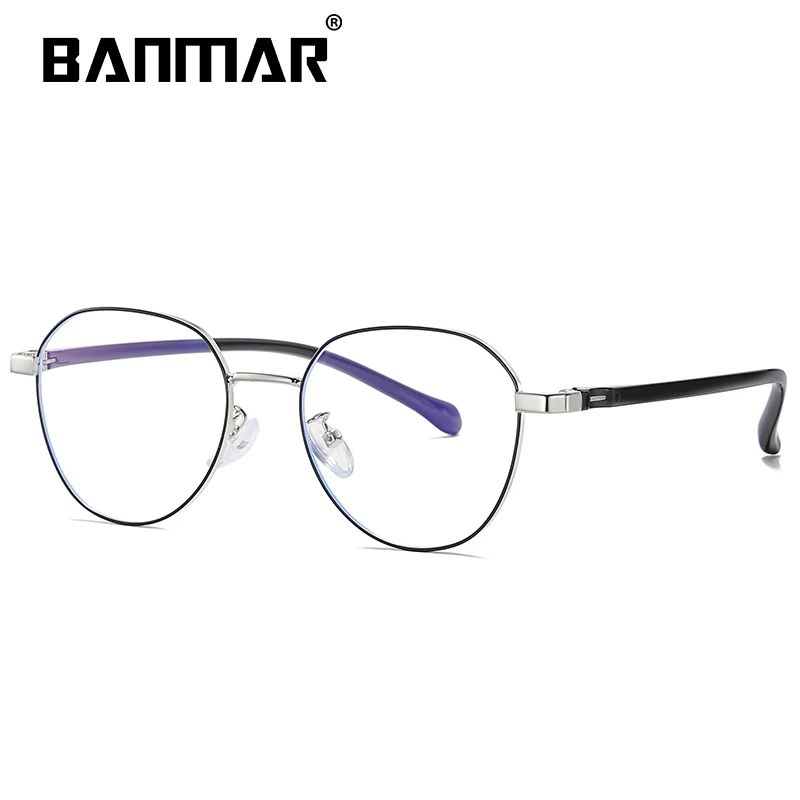 BANMAR винтажные Ретро Металлические очки оправа для женщин мужчин анти синий луч света Блокировка глаз очки Рамки прозрачные линзы очки - Цвет оправы: BLACK SILVER