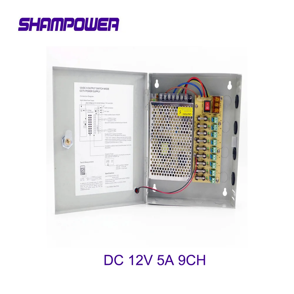

CCTV Power Supply Switch 12V 5A 9CH Channel Power Supply Box for CCTV Camera Security Surveillance - CCTV Security Accessories
