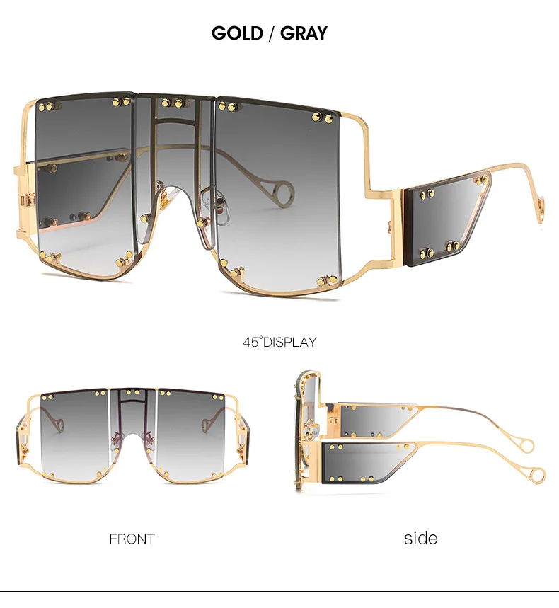 Негабаритные солнцезащитные очки без оправы в стиле панк, металлические женские винтажные Роскошные брендовые Модные мужские солнцезащитные очки Gafas UV400