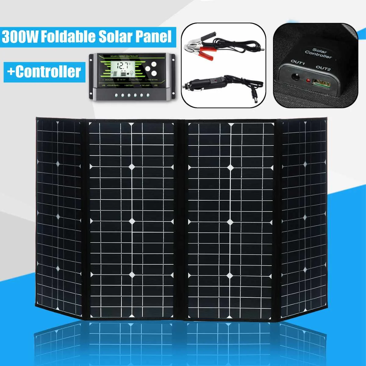 

Foldable 300W 18V Solar Panel Monocrystalline Solar Cells with 5V USB DC Port For Camping/Boat/RV/Travel/Home Working