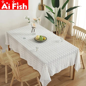 

White Lace Cotton Linen Tablecloth Country Retro Nostalgic Study Cafe Tablecloth Decoration Custom Finished Table Cover X054-4